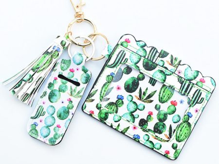 Wholesale Cactus Leopard Print Rose Flower Lipstick Set Card Holder Keychain Sale