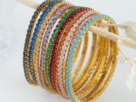 Wholesale Baroque Faceted Colorful Zircon Stretch Titanium Steel Gold Plated Bracelet For Cheap