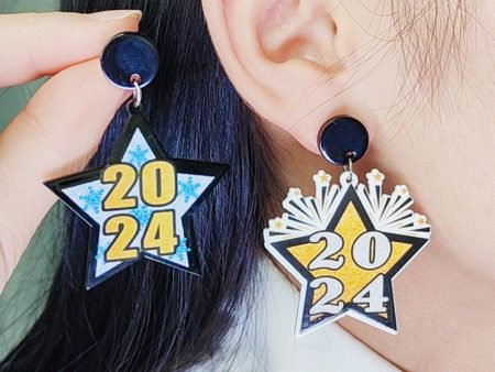 Wholesale 2024 New Year Five-Pointed Star Wine Glass Snowflake Acrylic Earrings Fashion