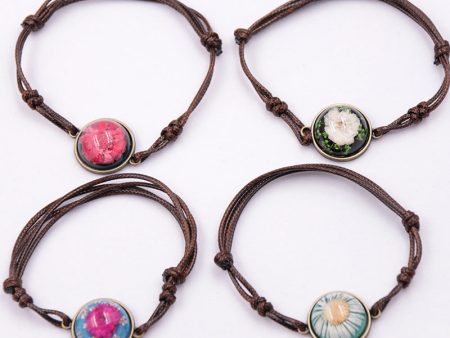 Wholesale 12PCS Resin Dried Flower Handwoven Bracelet Online Sale