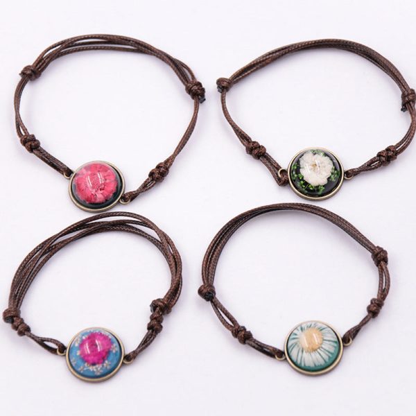 Wholesale 12PCS Resin Dried Flower Handwoven Bracelet Online Sale