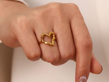 Wholesale Hammer Pattern Love Titanium Steel Gold Plated Ring Online Sale