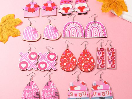 Wholesale Valentine s Day Love Truck Love Letter Printed Wooden Earrings Cheap