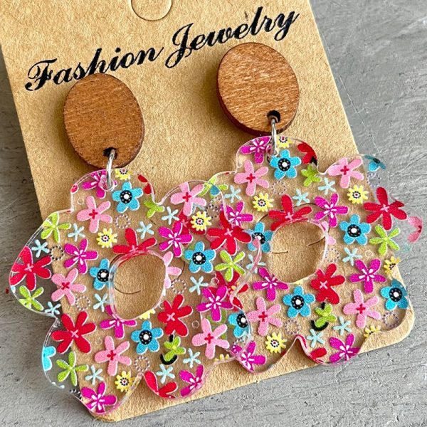 Wholesale 2 Pairs pack Acrylic Wooden Flower Simple Floral Earrings Supply