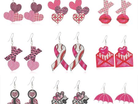 Wholesale Valentine s Day Pink Love Letter Wooden Earrings Online Sale