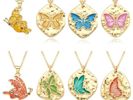 Wholesale Friendship Fossil Drop Oil Micropaved Color Butterfly Necklace on Sale