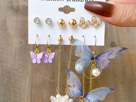 Wholesale Acrylic Pearl Butterfly Asymmetrical Earrings Online Hot Sale