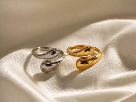 Wholesale 18K Gold Plated Water Drop Opening Adjustable Ring For Sale