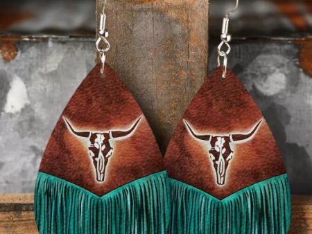 Wholesale Western Style Retro Water Drop Shaped Tassel Cow Head Earrings Sale