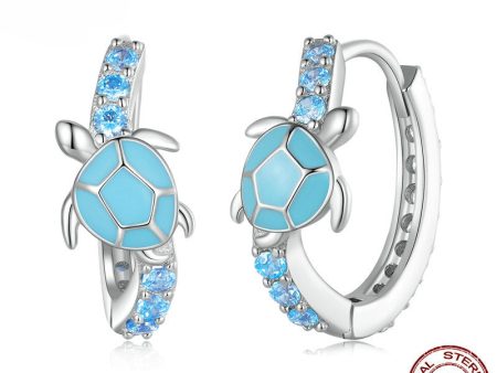 Wholesale 925 Sterling Silver Cute Blue Smart Turtle Earrings For Sale