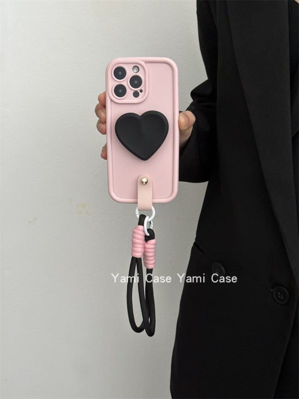 Wholesale Black and Pink Contrasting Love Silicone Stand Phone Cases For Discount