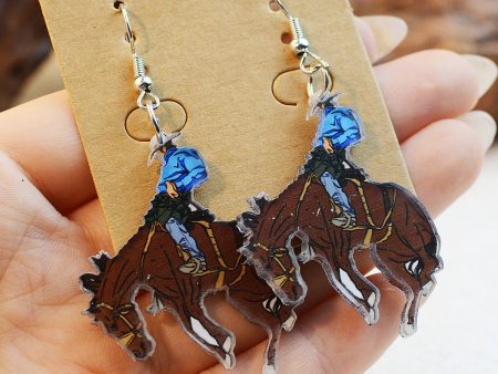 Wholesale Western Style Denim Horse Riding Acrylic Earrings For Sale