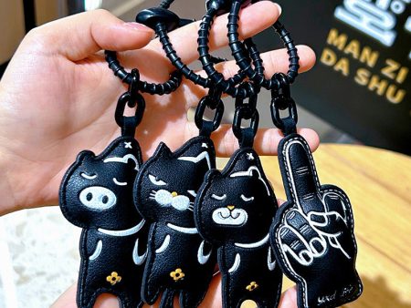 Wholesale Creative Cartoon Leather Pendants, Emoticons, Cat Keychains Online now