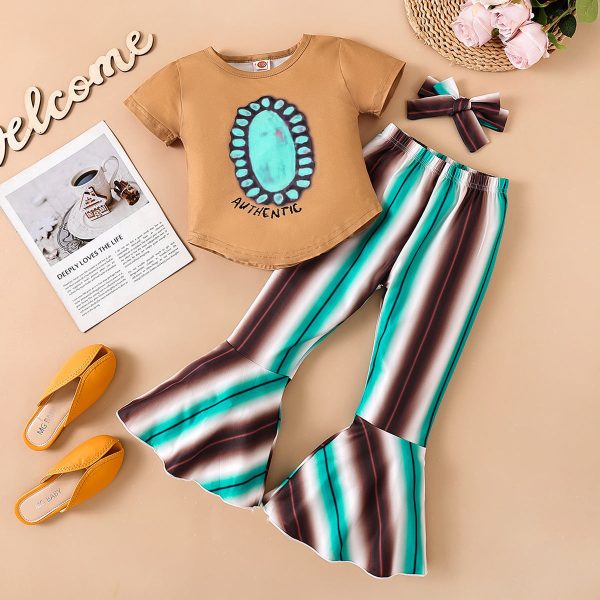 Wholesale Polyester Tops Flare Pants Two Piece Children s Clothing Set Supply