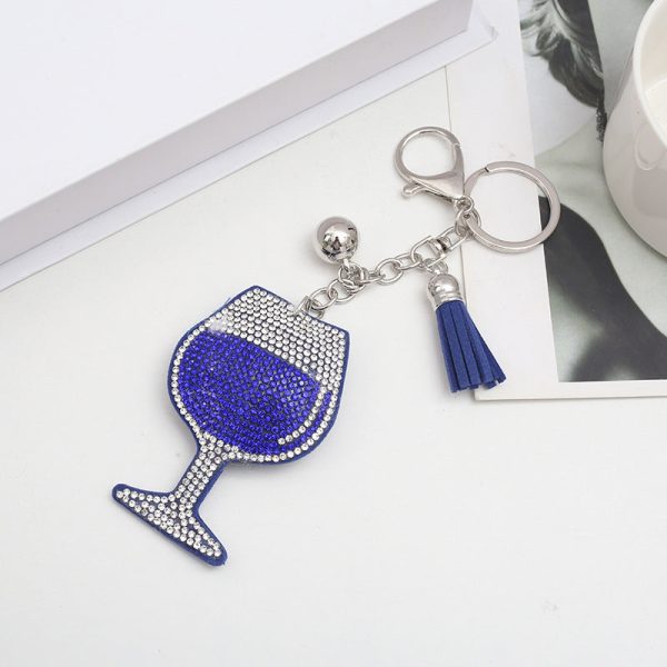 Wholesale Creative Wine Glass Color Matching Hot Diamond Keychain on Sale