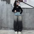 Wholesale Children s Waistband Contrasting Raw Edge Gradient Straight Wide Leg Cotton Jeans Sale