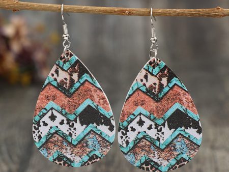 Wholesale Vintage Western Cow Pattern Droplet Leather Earrings Online now