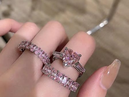 Wholesale Valentine s Day Pink Diamond Peach Heart Rings For Cheap