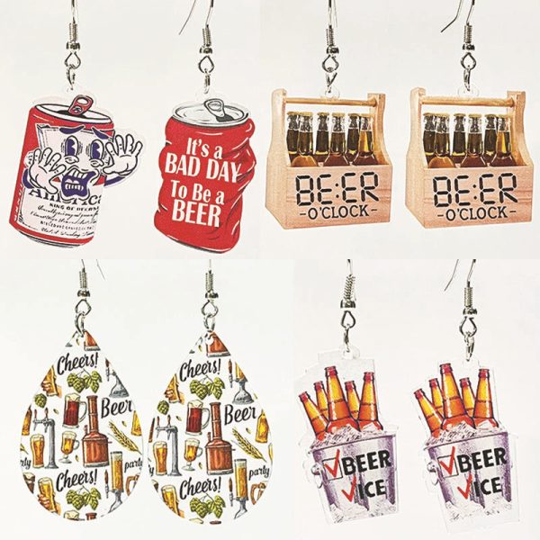 Wholesale 2 Pairs pack Beer Retro Fun Acrylic Earrings Online now