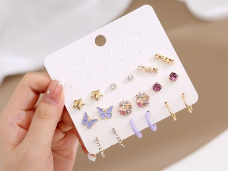 Wholesale Acrylic Butterfly Flower Love Earrings 9-piece Set Fashion