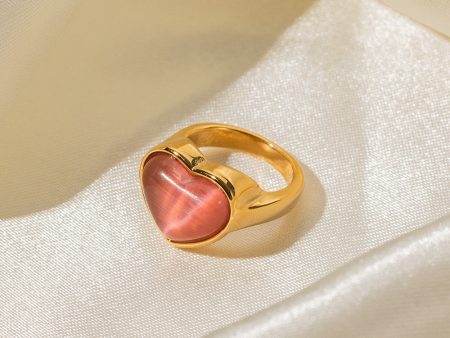 Wholesale 18K Gold Heart Shaped Pink Cat s Eye Stainless Steel Ring Online