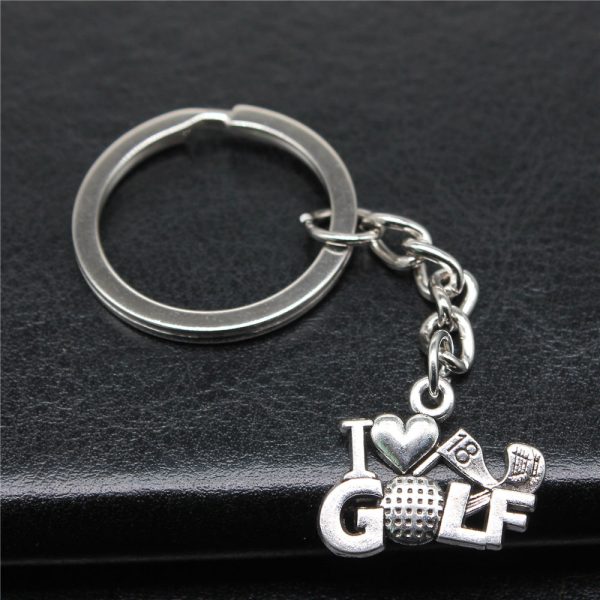 Wholesale 10PCS I Love Golf Pendant Metal Keychain Hot on Sale