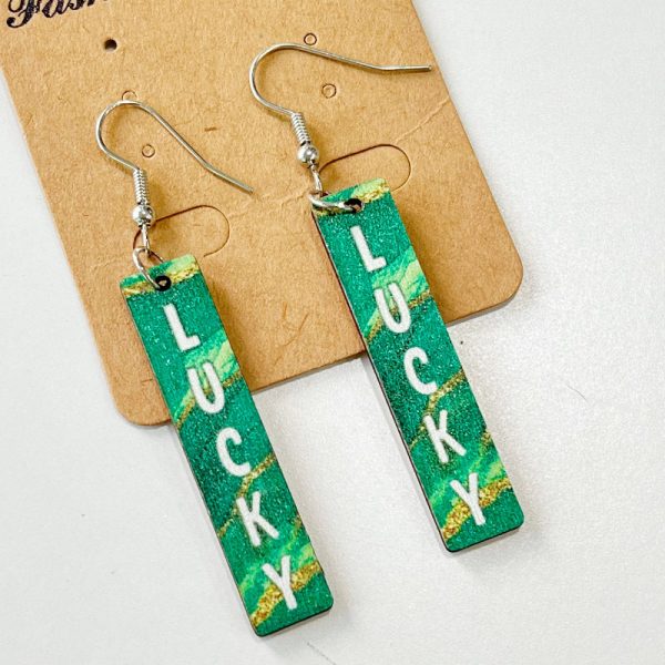 Wholesale 2 Pairs pack St. Patrick s Day Hollow Wooden Earrings Supply