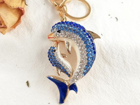 Wholesale Blue Diamond Dolphin Creative Metal Keychain Cheap