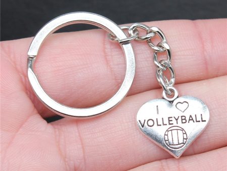 Wholesale 10PCS I Love Volleyball Love Pendant Metal Keychain Hot on Sale