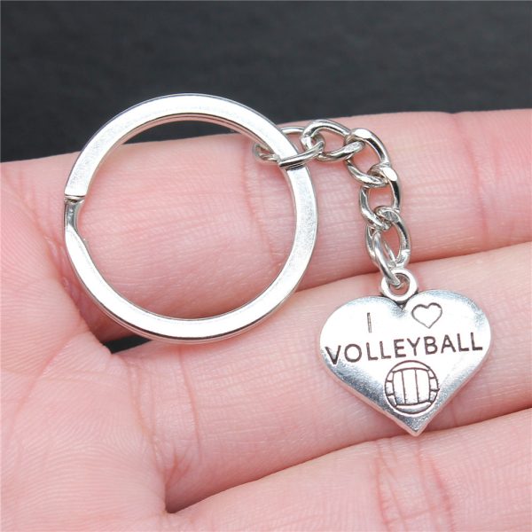 Wholesale 10PCS I Love Volleyball Love Pendant Metal Keychain Hot on Sale