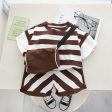 Wholesale Boys Summer Striped Short Sleeved Shorts Shoulder Bag Cotton Set Supply