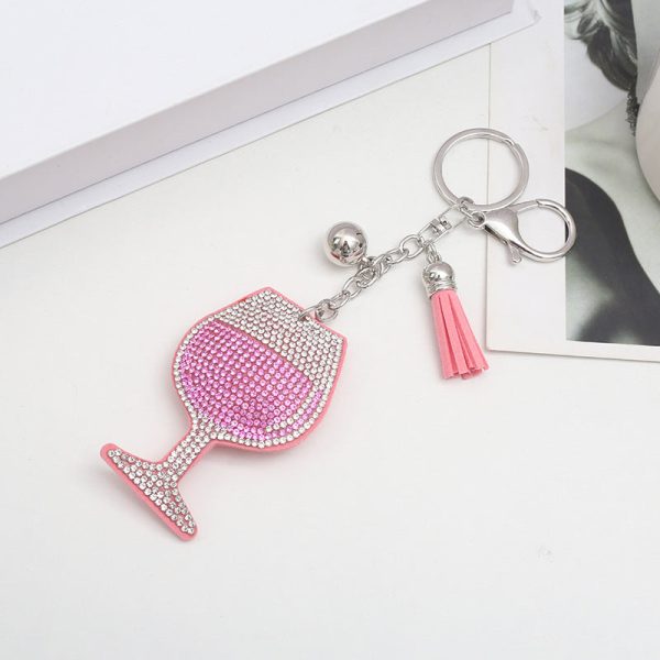 Wholesale Creative Wine Glass Color Matching Hot Diamond Keychain on Sale