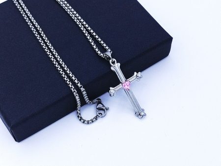 Wholesale Valentine s Day Pink Love Cross Diamond Alloy Necklace Fashion