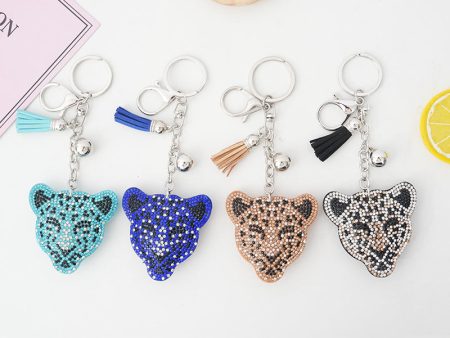 Wholesale Alloy Diamond Inlaid Leopard Head Keychains Online now