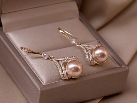 Wholesale 925 Silver Needle Champagne Color Pearl Earrings Fashion