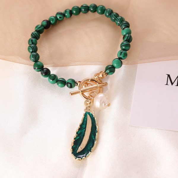 Wholesale Malachite Leaf Pearl Oil Drop Vintage Necklace Online