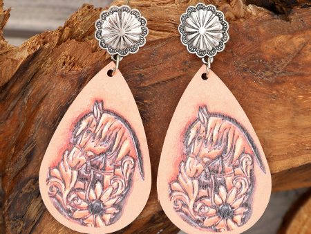 Wholesale Vintage Horse Head Wooden Drop Shaped Earrings on Sale