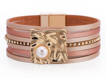 Wholesale Bohemian Multi-layered Leather Buckle with Pearl Bracelet Supply