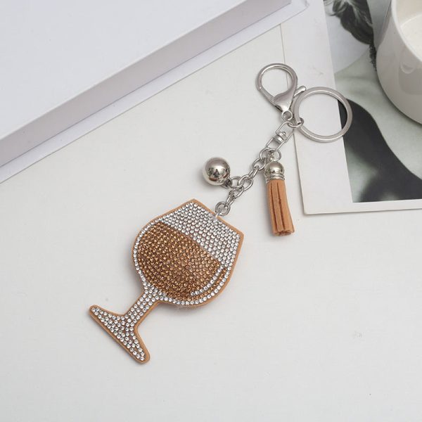 Wholesale Creative Wine Glass Color Matching Hot Diamond Keychain on Sale