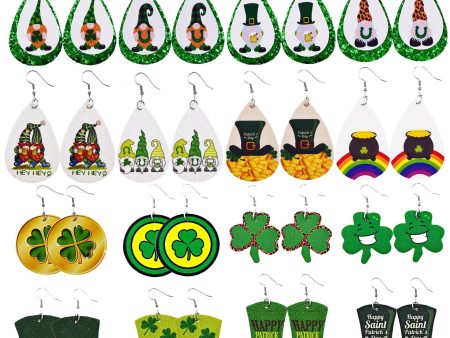 Wholesale 30PCS Clover Hat St. Parker s Day Leather Earrings Fashion