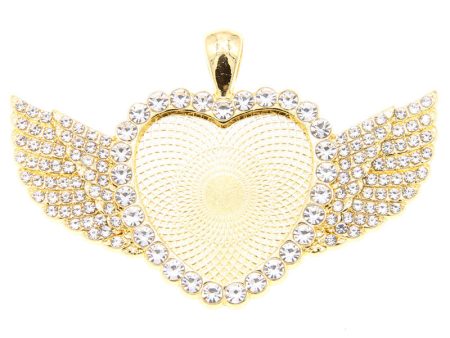 Wholesale 100PCS PACK Alloy 25mm Angel Wings Full Diamond Heart Base For Sale