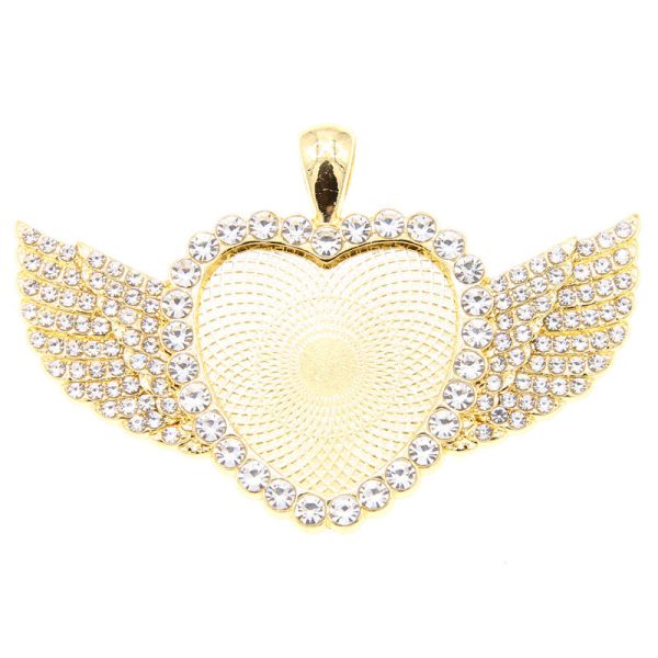 Wholesale 100PCS PACK Alloy 25mm Angel Wings Full Diamond Heart Base For Sale