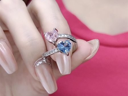 Wholesale Dual Color Stone Contrasting Heart-shaped Zircon Copper Ring For Discount