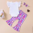 Wholesale Cotton Children s Flying Sleeve Candy Flower Colored Trumpet Pants Set Supply