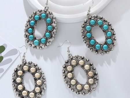 Wholesale Vintage Alloy Inlaid White Turquoise Round Earrings Online Hot Sale