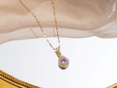 Wholesale Diamond Inlaid Purple Droplet Alloy Necklaces Sale