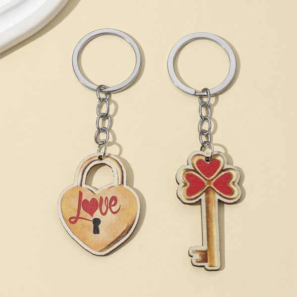 Wholesale Valentine s Day Wooden LOVE Couple Keychain Discount