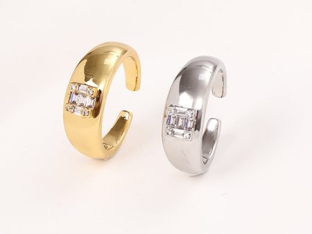 Wholesale Copper Micro Set Geometric Square Zircon Open Ring Fashion