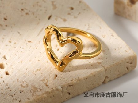 Wholesale Hammer Pattern Love Stainless Steel 18K Gold Plated Ring Sale