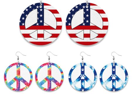 Wholesale 3 Pairs pack Round Tie Dye American Flag and Flat Leather PU Earrings Discount